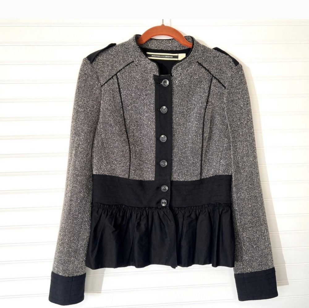 Anthropologie Daughters of the Liberation Herringbone Peplum Jacket Blaz…
